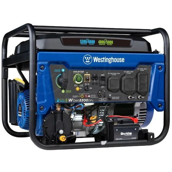 1-292-1.webp Westinghouse WGen5300DFc – 5300 Watt Electric Start Dual-Fuel Portables Generators w/ Wireless Remote Start, RV Outlet & CO Sensor (49-State)