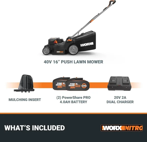 WORX Nitro 40V 16″ Cordless Lawn Mowers w/Brushless Motor 2.0 & Intellicut