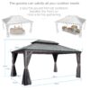 PURPLE LEAF Heavy Duty Garden Gazebo 3.65 x 4.85 m with Galvanised Steel Double Roof, Waterproof Metal Hardtop Gazebo with Side Curtain and Zipped Netting for All Weathers, Outdoor and Patio, Grey