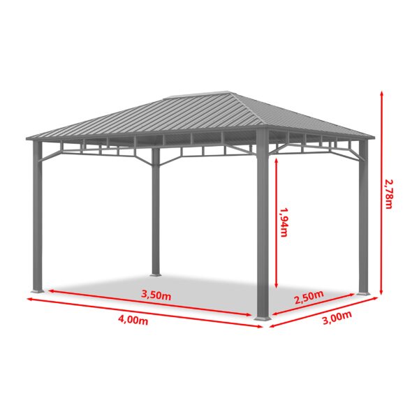 71KJ_veUbTL-1.jpg TOOLPORT Garden gazebo 3x4 m hardtop steel roof, 4 side panels in grey, poles 9x9cm