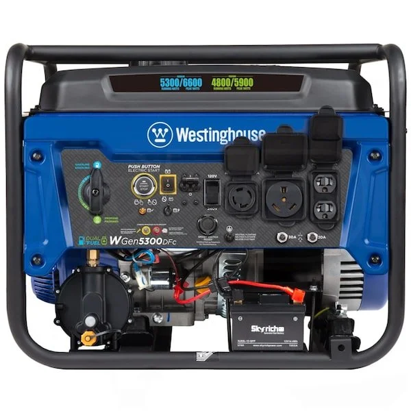 8-10-1.webp Westinghouse WGen5300DFc – 5300 Watt Electric Start Dual-Fuel Portables Generators w/ Wireless Remote Start, RV Outlet & CO Sensor (49-State)