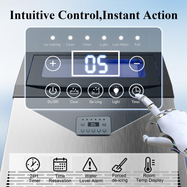Commercial Ice Maker, 240 lbs/24H, 96 Cubes in 14 Min, 50 lbs Storage, Self-Cleaning, Water Filter, Stainless Steel