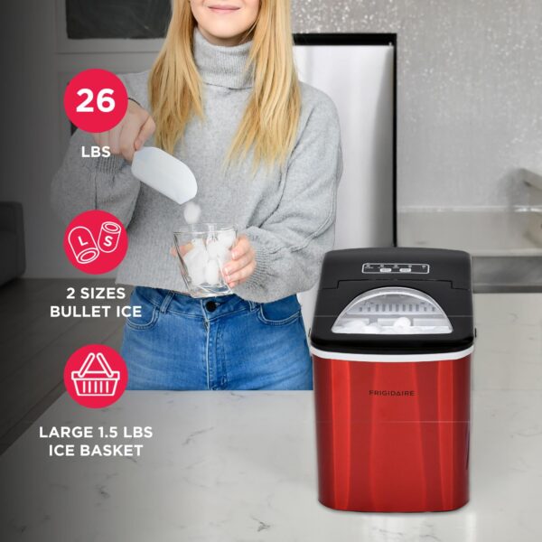 Counter top Portable, 26 lb per Day Nugget Ice Maker Machine (Red Stainless Steel)