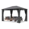 81j9NL4YxCL-1.jpg TOOLPORT Garden gazebo 3x4 m hardtop steel roof, 4 side panels in grey, poles 9x9cm