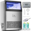 Commercial Ice Maker, 240 lbs/24H, 96 Cubes in 14 Min, 50 lbs Storage, Self-Cleaning, Water Filter, Stainless Steel