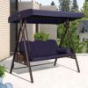 81r8pS41EpL-1.jpg PURPLE LEAF 3-Seat Deluxe Outdoor Patio Porch Swing with Weather Resistant Steel Frame, Adjustable Tilt Canopy, Cushions and Pillow Included, Navy Blue