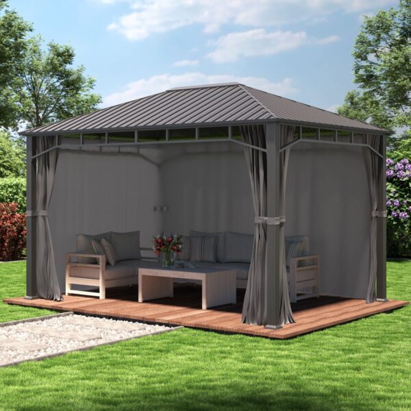 91aH1pJgoWL-1.jpg TOOLPORT Garden gazebo 3x4 m hardtop steel roof, 4 side panels in grey, poles 9x9cm