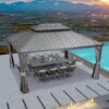 PURPLE LEAF Heavy Duty Garden Gazebo 3.65 x 4.85 m with Galvanised Steel Double Roof, Waterproof Metal Hardtop Gazebo with Side Curtain and Zipped Netting for All Weathers, Outdoor and Patio, Grey