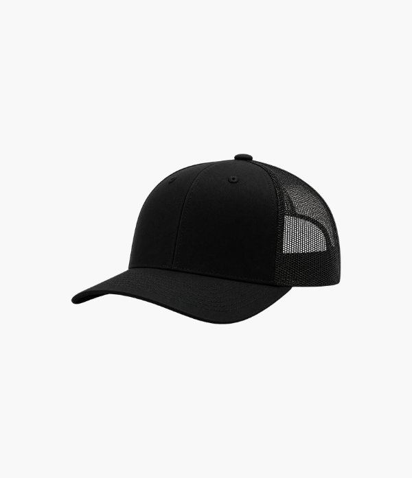 Classic Trucker Snapback Cap – Adjustable Fit, Solid Black, Unisex, One Size