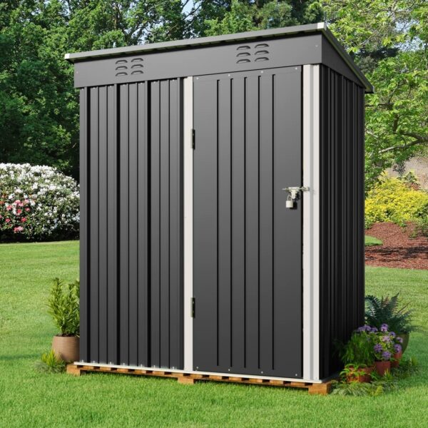 Lofka-5-x-3-Outdoor-Storage-Shed-Metal-Outdoor-Cabinet-Single-Lockable-Door-Waterproof-Tool-Backyard-Shed-Garden-Patio-Lawn-Grey_27aea6fd-8fd4-43f3-a70b-5665ba809b49.ad9548652abc66b4c.jpg Lofka 5'x 3'Outdoor Storage Shed, Metal Outdoor Storage Cabinet with Single Lockable Door, Waterproof Tool Shed, Backyard Shed for Garden, Patio and Lawn,Grey