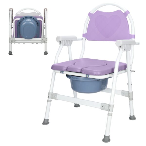 Aluminum Adjustable Folding Commode Chair, 330 lbs Capacity, Removable Bucket