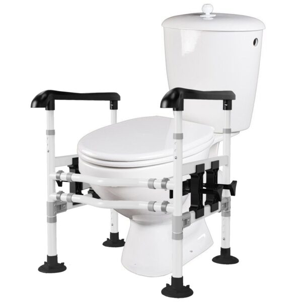 3-Way Adjustable Toilet Safety Frame, Anti-Slip Handrails, Suction Cups, Supports 220 lbs