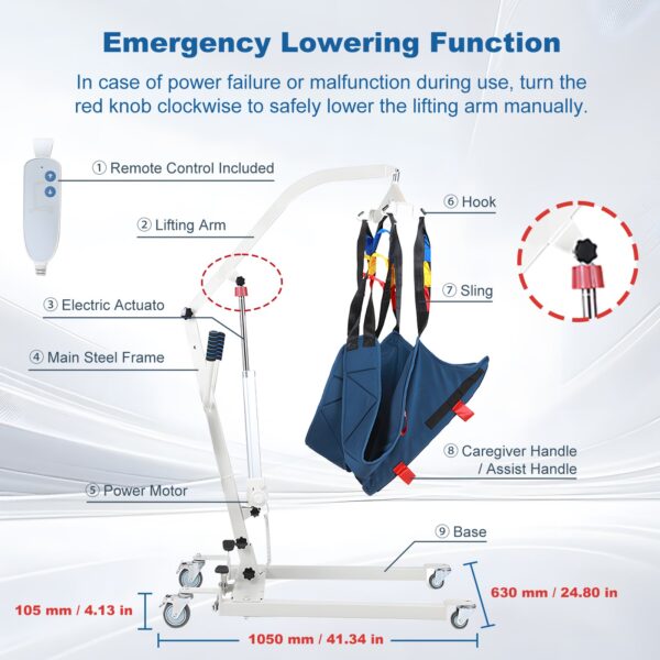 3_e65d450e-f30f-43f4-8783-86b06adce357.jpg Electric Patient Lift with Sling, Remote-Controlled Transfer Lift, 330 lb Capacity