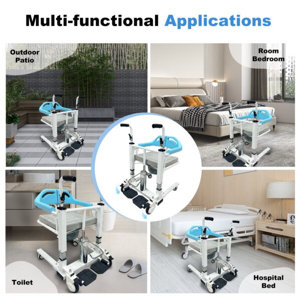 Transfer Lift Wheelchair with Commode, 14.96-22.83 Adjustable Height, Supports 330 lbs