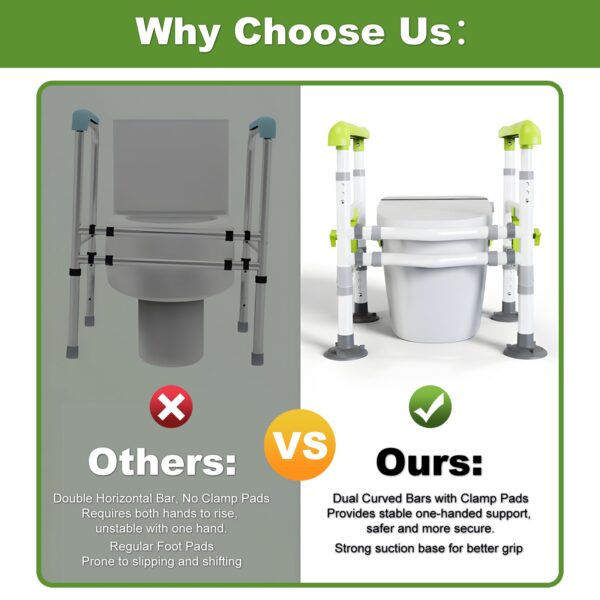 3-Way Adjustable Toilet Safety Frame, Anti-Slip Handrails, Suction Cups, Supports 220 lbs