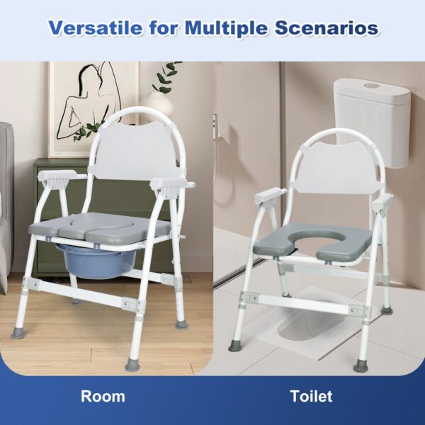 Aluminum Adjustable Folding Commode Chair, 330 lbs Capacity, Removable Bucket